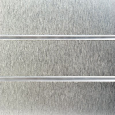 Brushed Aluminium Laminate Slatwall Panel 8ft x 4ft (240cm x 120cm)