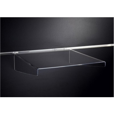 Clear Acrylic Slatwall Shelf with Supports - 300mm Deep